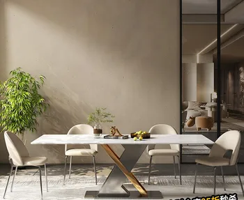 Svetlé rock tanier jedálenský stôl a stoličky taliansky minimalistický svetlo luxusné obdĺžnikové moderný jednoduchý domácnosti dizajnér jedálenský kartu