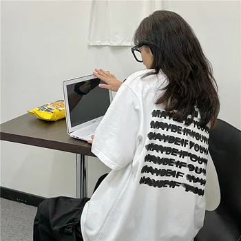 Dámske tričká Topy Japonský Kawaii Ulzzang Voľné Písmeno Tlač Iny Vintage Tričko Žena kórejský Harajuku Oblečenie Pre Ženy