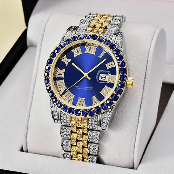 Hip Hop Mužov, Ženy, Luxusné Módne Quartz Hodiny Vysokej Kvality Kolo Plné Diamond Zliatiny Dátum Dámske Náramkové hodinky Relogio Feminino