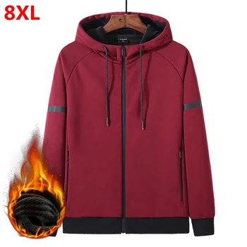 Zimné pánske jesenné zimné hrubý kabát 7XL športové Mikiny Plus velvet plus veľkosť pletený sveter módne kapucňou 8XL