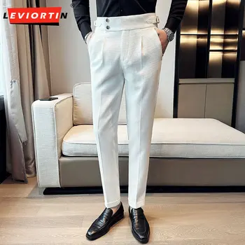 Britský Štýl Jar Leto Waffler Oblek Nohavice Pre Mužov Oblečenie 2023 Business Formálne Oblečenie Slim Fit Bežné Kancelárske Nohavice Predaj